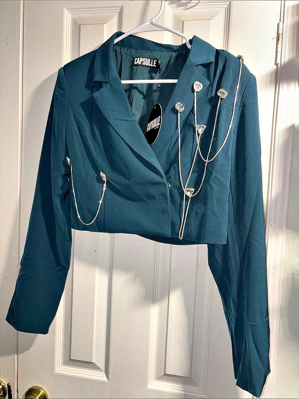 Capsulle Cropped Embellished Blazer in Blue NWT